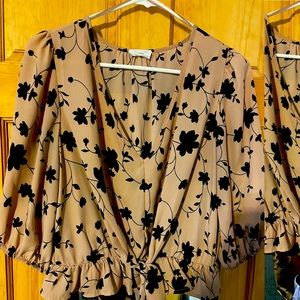 Pink (mauve) and black floral top